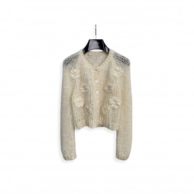 CELINE CROCHET FLOWERS OPEN-KNIT CARDIGAN IN WHITE CELINE CROCHET FLOWERS OPEN-KNIT CARDIGAN IN WHITE